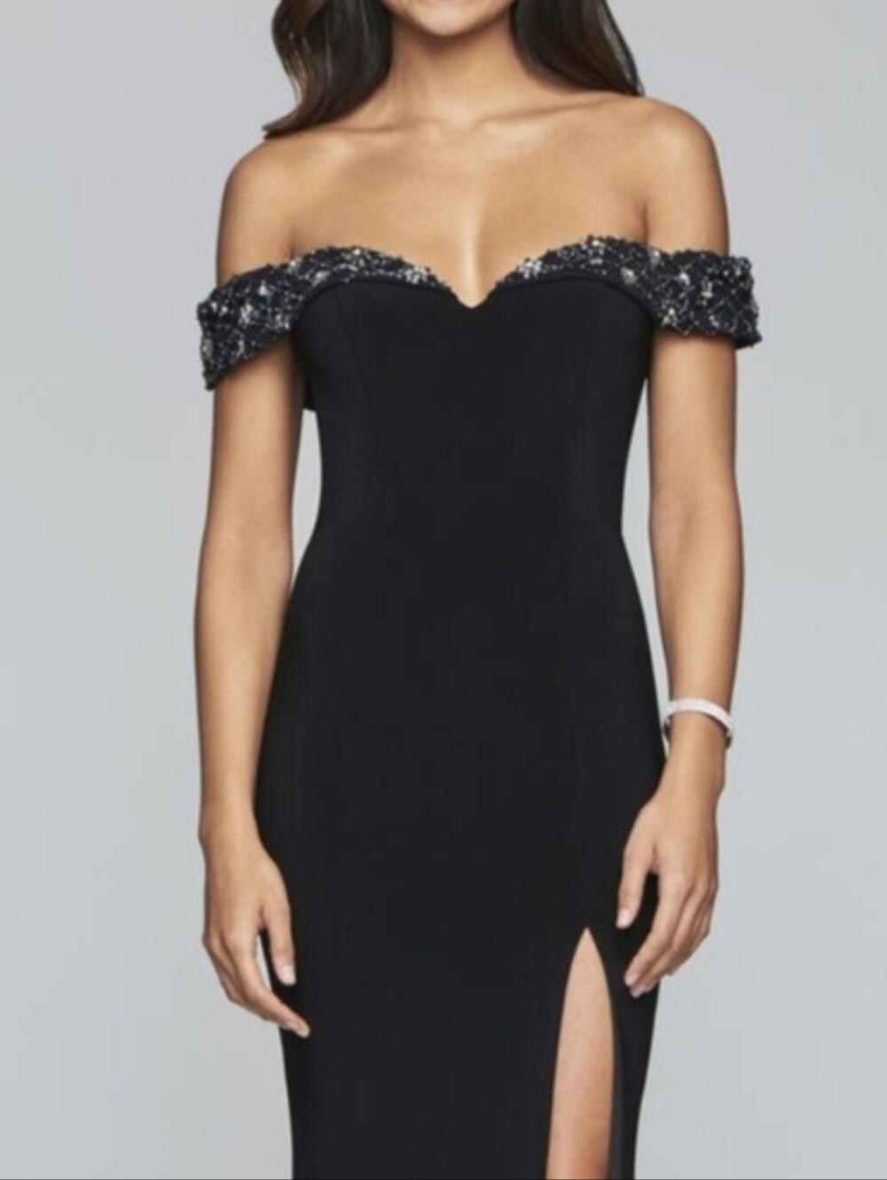 Faviana Dress Glamour Off Shoulder Sweetheat Neckline Maxi Black Size 8 - Picture 6 of 16